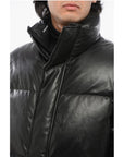 Armani EMPORIO Leather Down Jacket with Hidden Closure