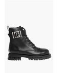 Balmain Leather Combat Booties with Ankle Strap and Logoed Buckle