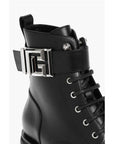 Balmain Leather Combat Booties with Ankle Strap and Logoed Buckle