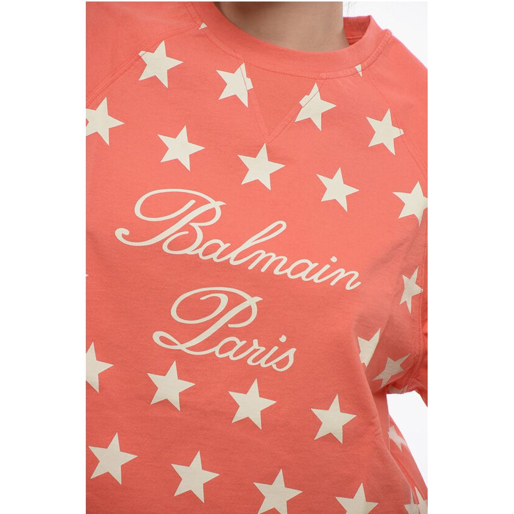 Balmain Cotton STAR Cropped Fit T-Shirt with Printed Logo