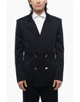 Balmain Double-breasted Monogram Fabric Blazer with Logoed Buttons