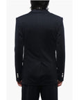 Balmain Double-breasted Monogram Fabric Blazer with Logoed Buttons