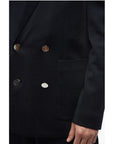 Balmain Double-breasted Monogram Fabric Blazer with Logoed Buttons