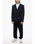 Balmain Double-breasted Monogram Fabric Blazer with Logoed Buttons
