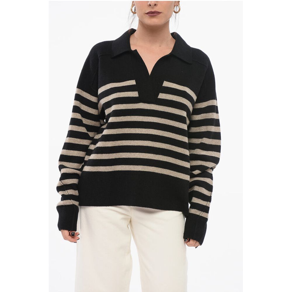 Rag&Bone Awning Striped Wool Blend Pullover with Polo Neck