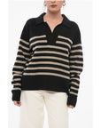 Rag&Bone Awning Striped Wool Blend Pullover with Polo Neck
