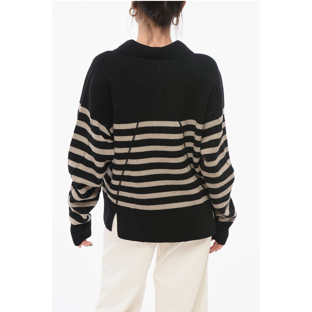 Rag&Bone Awning Striped Wool Blend Pullover with Polo Neck