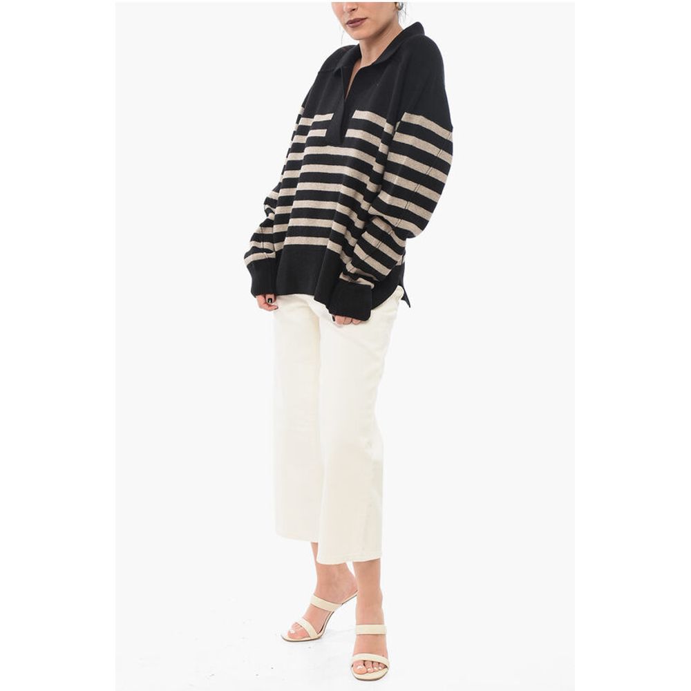 Rag&Bone Awning Striped Wool Blend Pullover with Polo Neck