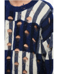Off-White Distressed Effect SHIBORI Tartan Crewneck Sweater