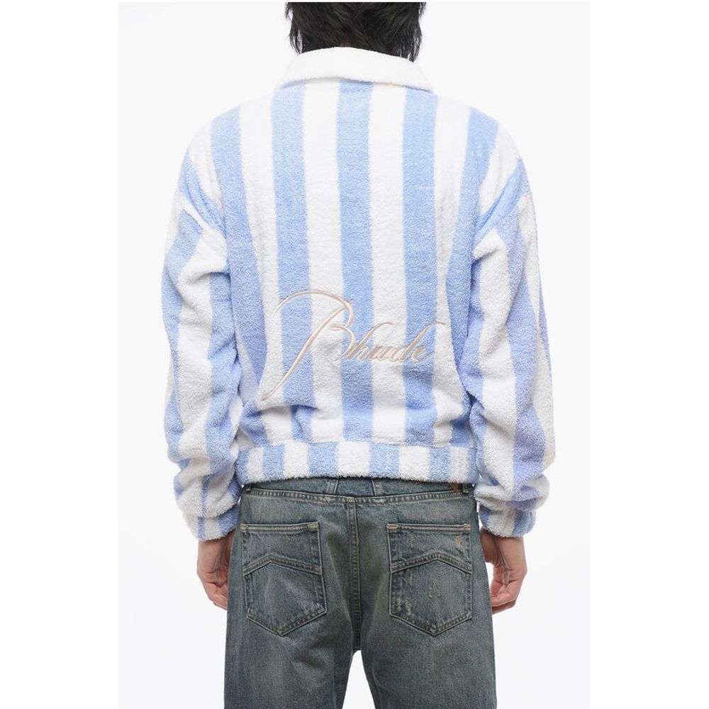 Rhude Awning Striped Terry Cotton 3-Buttons Sweatshirt