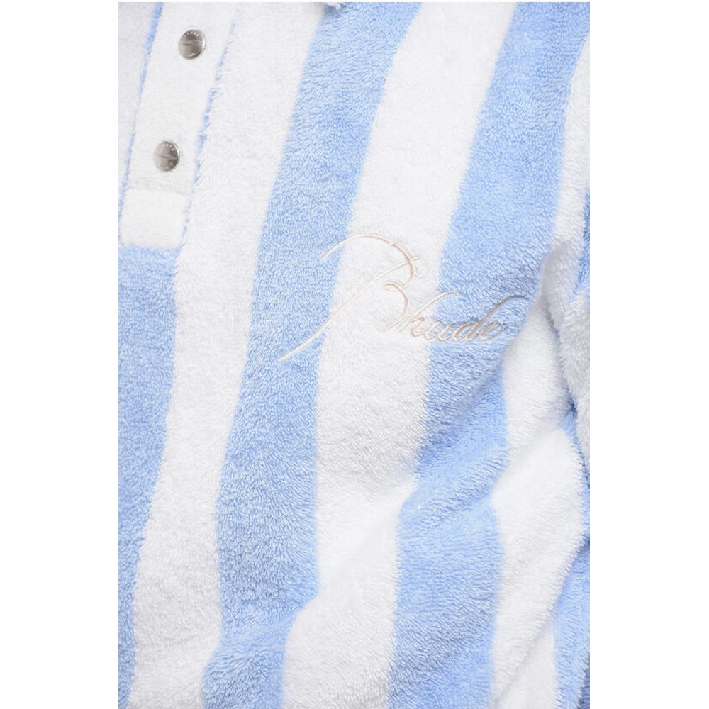 Rhude Awning Striped Terry Cotton 3-Buttons Sweatshirt