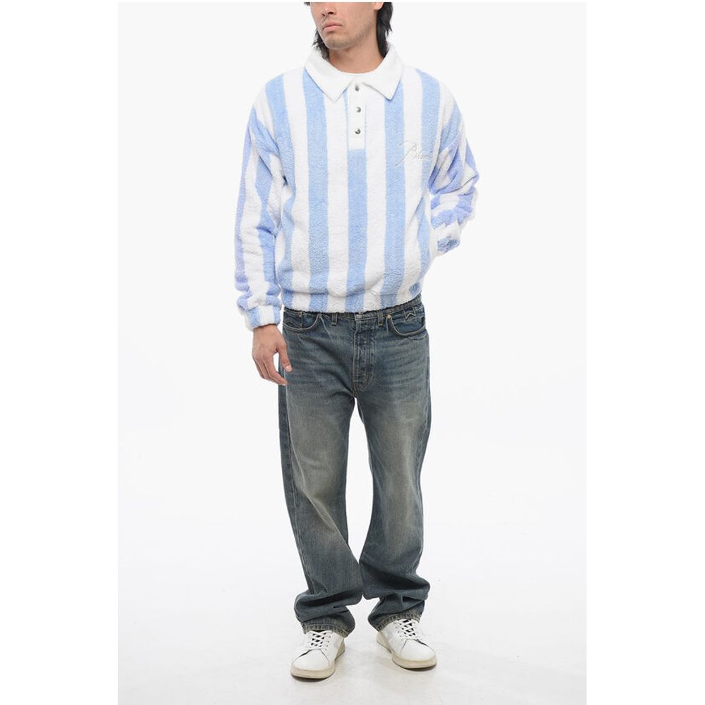 Rhude Awning Striped Terry Cotton 3-Buttons Sweatshirt