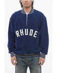 Rhude Terry-Cotton Varsity Sweatshirt with Half Zip