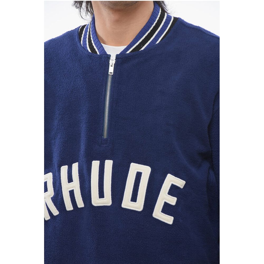 Rhude Terry-Cotton Varsity Sweatshirt with Half Zip