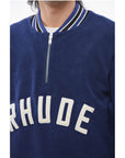 Rhude Terry-Cotton Varsity Sweatshirt with Half Zip