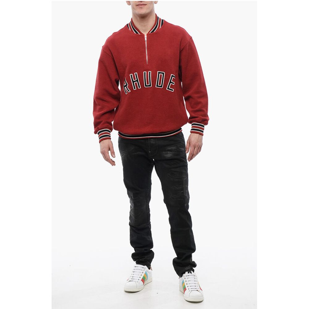 Rhude Terry-Cotton Varsity Sweatshirt with Half Zip