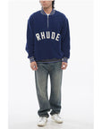 Rhude Terry-Cotton Varsity Sweatshirt with Half Zip