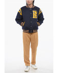 Rhude Wool Bomber with Faux Leather and Snap Buttons