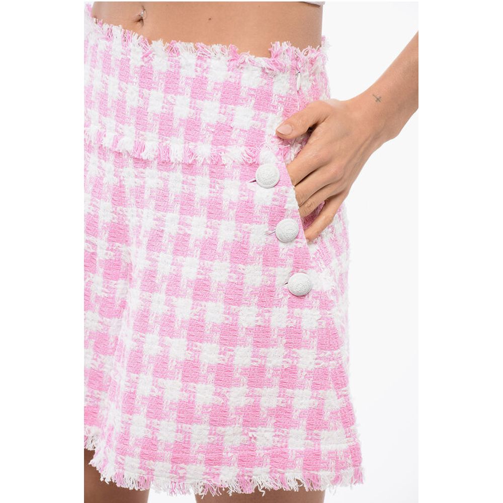 Balmain Houndstooth Tweed Shorts with Logoed Buttons