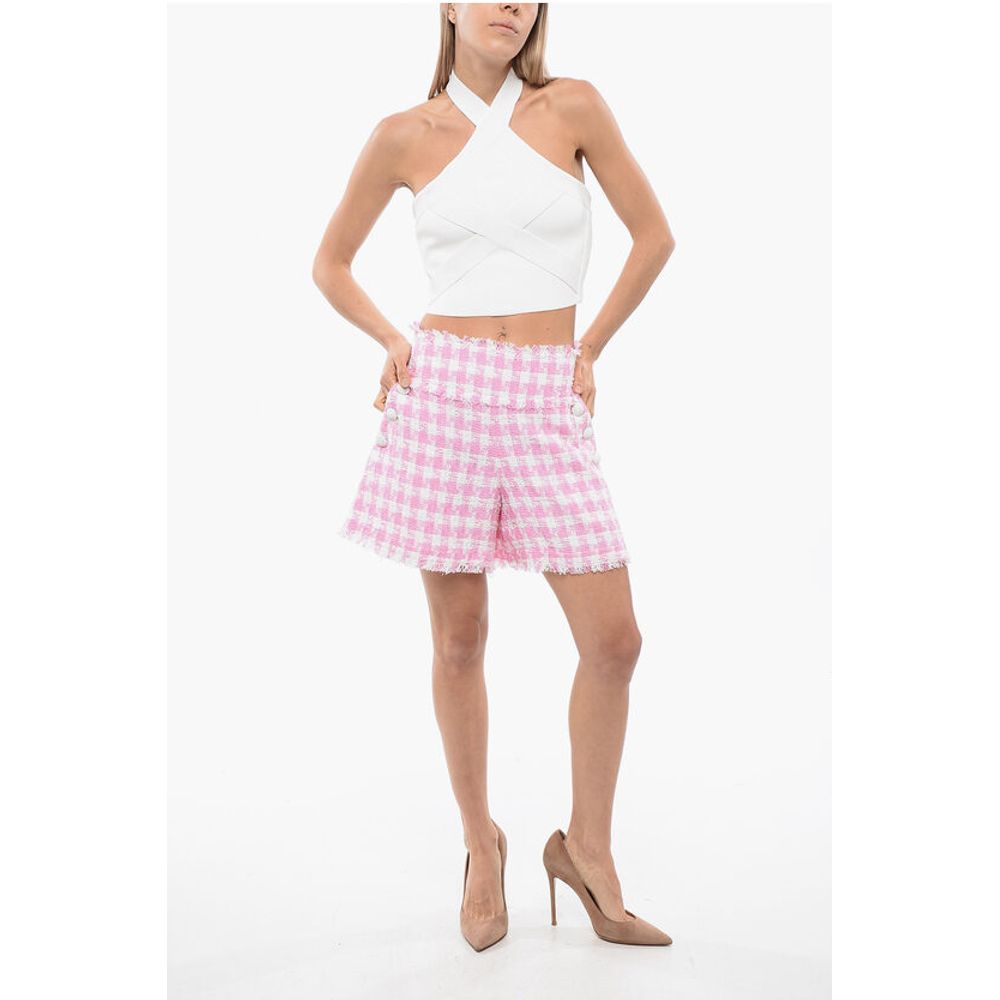 Balmain Houndstooth Tweed Shorts with Logoed Buttons