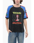 Balmain Crew Neck SIGNAL Cotton T-Shirt with Print