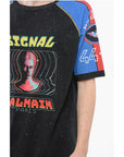 Balmain Crew Neck SIGNAL Cotton T-Shirt with Print