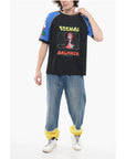 Balmain Crew Neck SIGNAL Cotton T-Shirt with Print