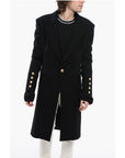 Balmain Virgin Wool Blend Coat with Ribbed Knitted Details