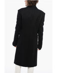 Balmain Virgin Wool Blend Coat with Ribbed Knitted Details