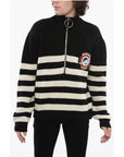 Balmain Awning Striped Mock Neck Sweater with Emblem Patch