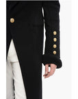 Balmain Virgin Wool Blend Coat with Ribbed Knitted Details