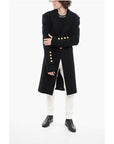 Balmain Virgin Wool Blend Coat with Ribbed Knitted Details