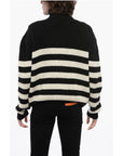 Balmain Awning Striped Mock Neck Sweater with Emblem Patch