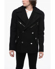 Balmain Double-breasted Virgin Wool Blend Coat with Logoed Buttons