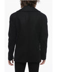 Balmain Double-breasted Virgin Wool Blend Coat with Logoed Buttons