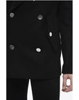 Balmain Double-breasted Virgin Wool Blend Coat with Logoed Buttons