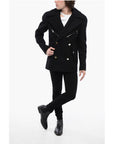 Balmain Double-breasted Virgin Wool Blend Coat with Logoed Buttons
