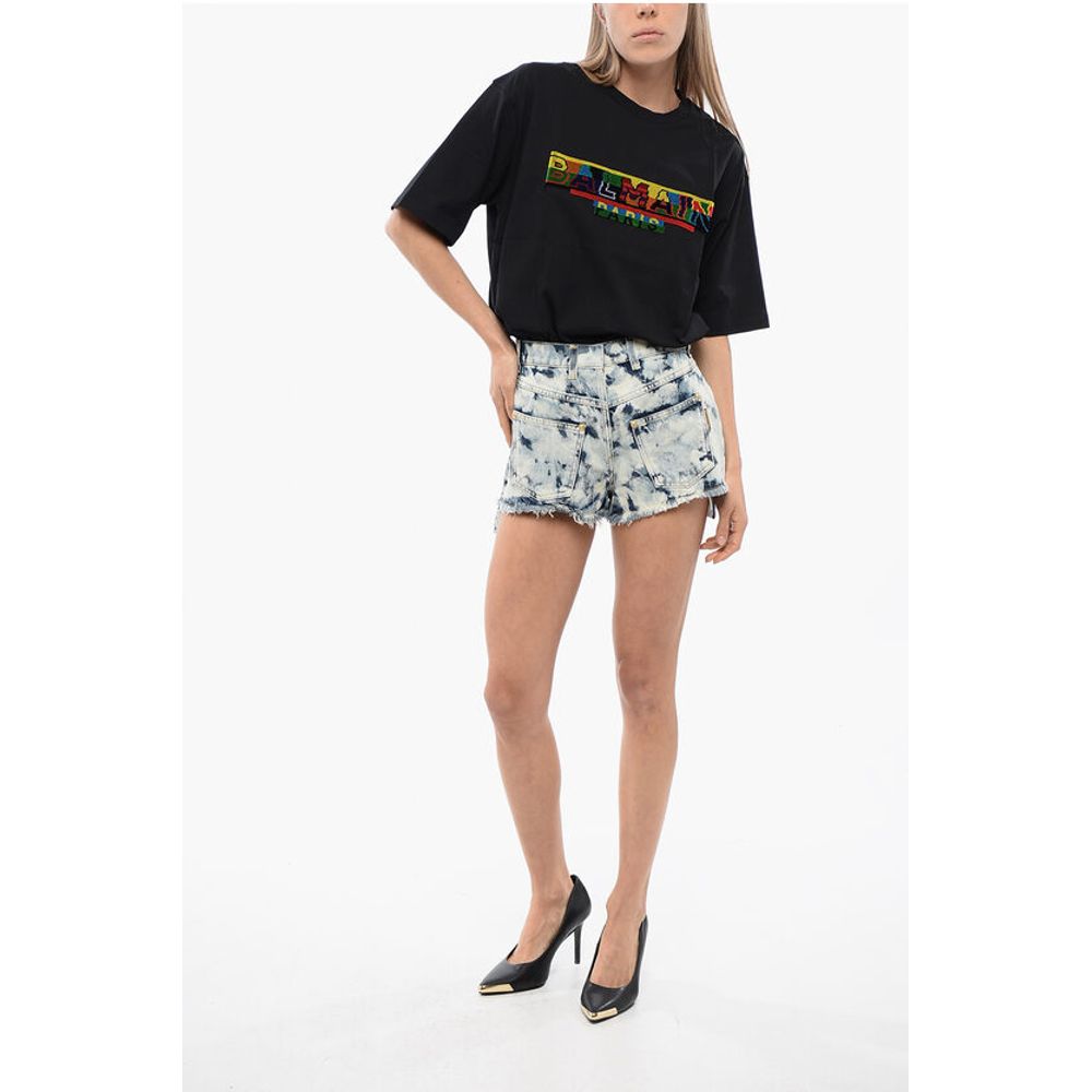 Balmain Tie Dye Denim Shorts with Reverse Design