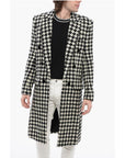 Balmain Houndstooth Patterned Tweed Coat with Velour Buttons