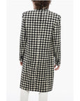Balmain Houndstooth Patterned Tweed Coat with Velour Buttons