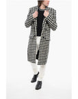 Balmain Houndstooth Patterned Tweed Coat with Velour Buttons