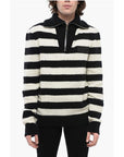 Balmain Mock Neck Awning Striped Sweater with Half Zip