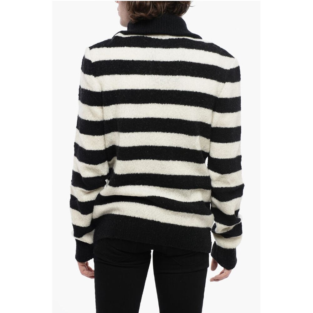 Balmain Mock Neck Awning Striped Sweater with Half Zip