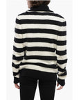 Balmain Mock Neck Awning Striped Sweater with Half Zip