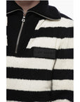 Balmain Mock Neck Awning Striped Sweater with Half Zip