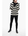 Balmain Mock Neck Awning Striped Sweater with Half Zip