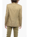 Balmain Double-breasted Cotton Blend Unlined Blazer with Logoed Butt