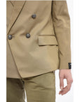 Balmain Double-breasted Cotton Blend Unlined Blazer with Logoed Butt