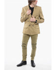 Balmain Double-breasted Cotton Blend Unlined Blazer with Logoed Butt