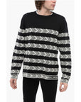 Balmain Crew Neck Chevron Virgin Wool Sweater